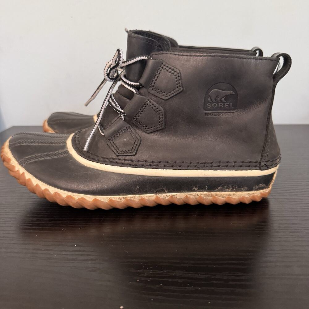 Sorel Out N About Duck Rain Boot Women's 9 Black Leather/Rubber Waterproof